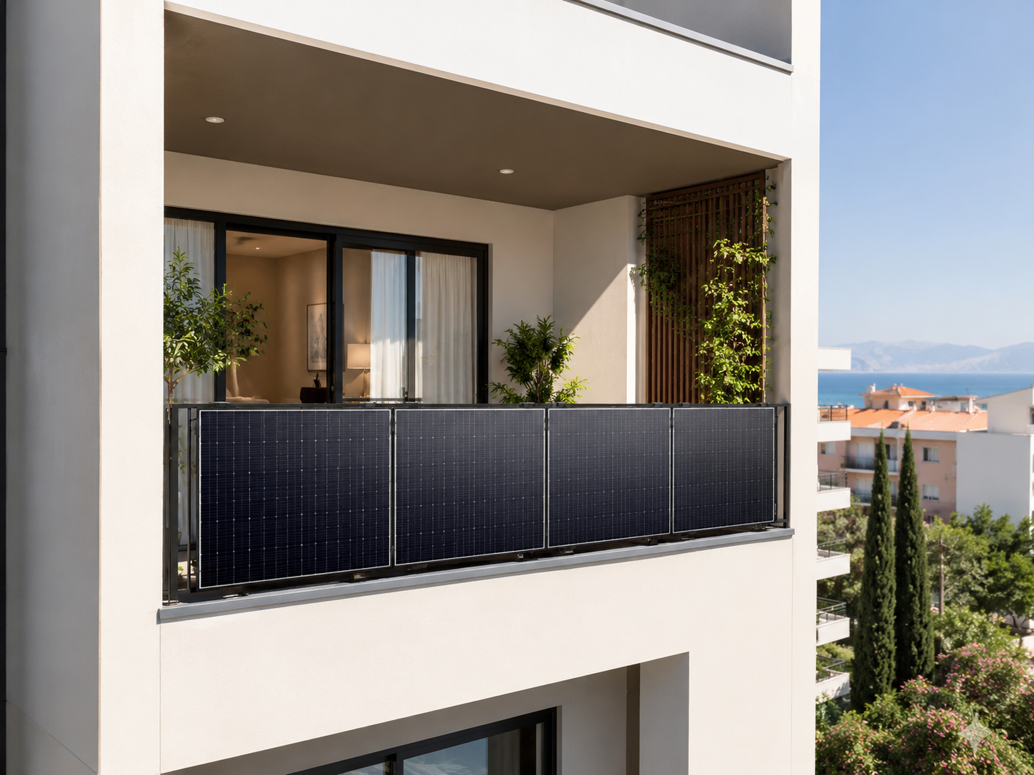 GoodWe Suncake Lite φωτοβολταϊκό κιτ μπαλκονιού 820W με 4 panels σε μοντέρνο μπαλκόνι